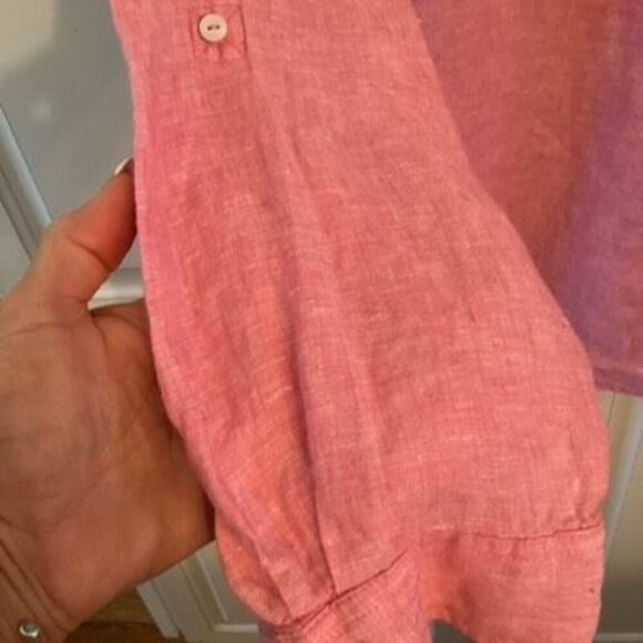 Talbots Plus 100% Linen Band Collar Popover Sz 2X Pink - Picture 5 of 10